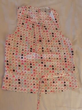 Spiegel Women’s Sleeveless Multi Polka Dot Tie-Waist Top - 100% Silk, Size 8/6